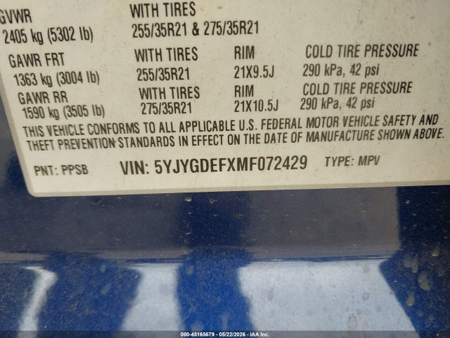 2021 Tesla Model Y Performance Dual Motor All-wheel Drive მანქანა იყიდება აუქციონზე, vin: 5YJYGDEFXMF072429, აუქციონის ნომერი: 45165679