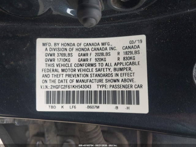 2HGFC2F61KH543043 Honda Civic Lx