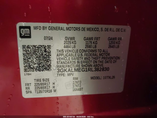 Aukcja sprzedaży 2024 Gmc Terrain Fwd Sle, vin: 3GKALMEG1RL382830, numer aukcji: 45165726