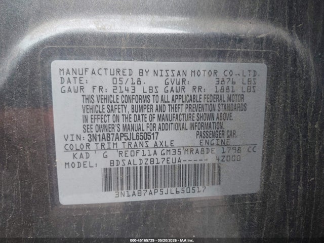 3N1AB7AP5JL650517 Nissan SENTRA SV