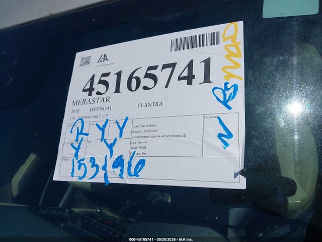 Продаж на аукціоні авто 2018 Hyundai Elantra Sel, vin: 5NPD84LF6JH213637, номер лоту: 45165741