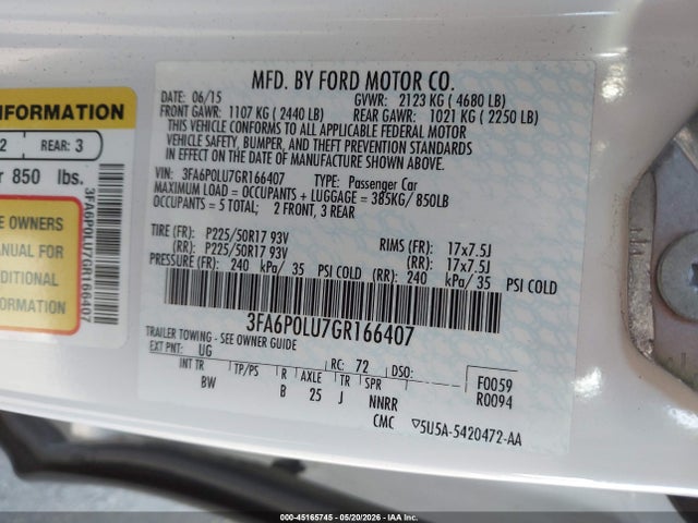 3FA6P0LU7GR166407 Ford Fusion Hybrid Se
