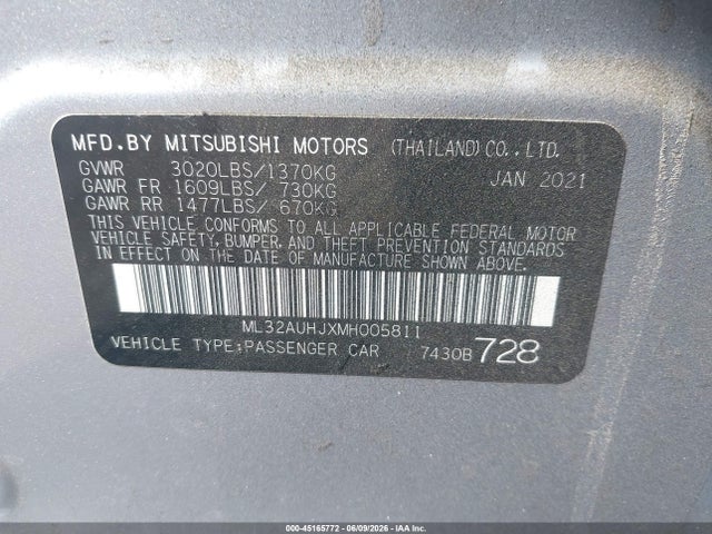 Продажа на аукционе авто 2021 Mitsubishi Mirage Carbonite Edition/es/le, vin: ML32AUHJXMH005811, номер лота: 45165772