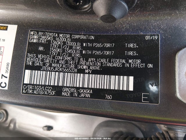 JTEBU5JR2K5665328 Toyota 4runner Trd Off Road Premium