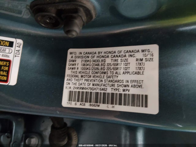 Honda Cr-v Ex-l 2016 2HKRM4H79GH716462 Image 9