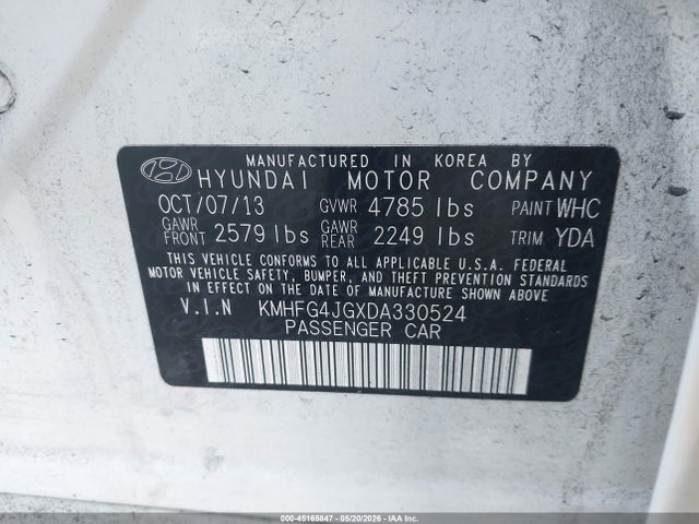 Продажа на аукционе авто 2013 Hyundai Azera, vin: KMHFG4JGXDA330524, номер лота: 45165847