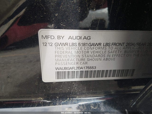 45165851 :رقم المزاد ، WAUBGAFL2DA175553 vin ، 2013 Audi S4 3.0t Premium Plus مزاد بيع