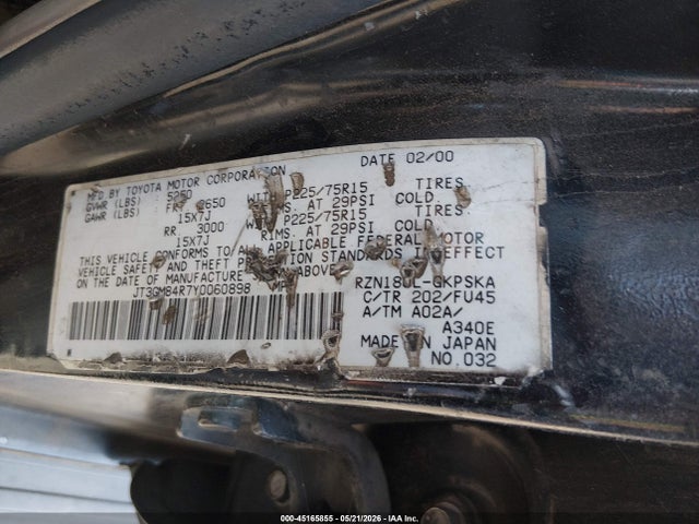 45165855 :رقم المزاد ، JT3GM84R7Y0060898 vin ، 2000 Toyota 4runner مزاد بيع