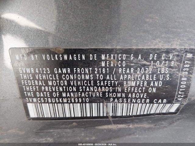 2019 Volkswagen Jetta 1.4t R-line/1.4t S/1.4t Se მანქანა იყიდება აუქციონზე, vin: 3VWC57BU5KM269910, აუქციონის ნომერი: 45165856
