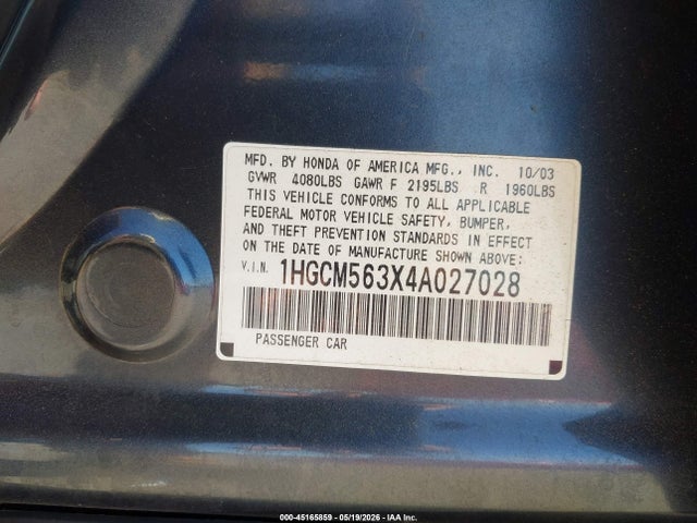 Продажа на аукционе авто 2004 Honda Accord 2.4 Lx, vin: 1HGCM563X4A027028, номер лота: 45165859