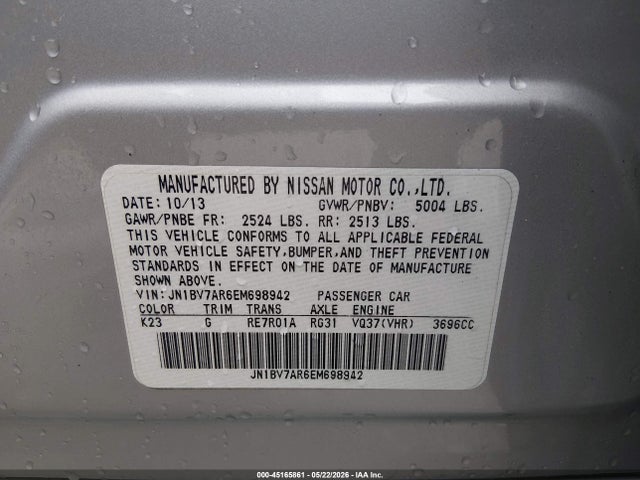 Aukcja sprzedaży 2014 Infiniti Q50 Premium, vin: JN1BV7AR6EM698942, numer aukcji: 45165861