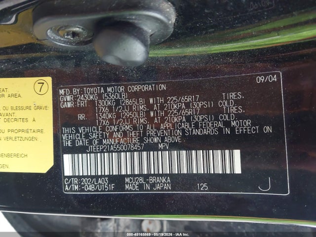 Aukcja sprzedaży 2005 Toyota Highlander Limited V6, vin: JTEEP21A550078457, numer aukcji: 45165869