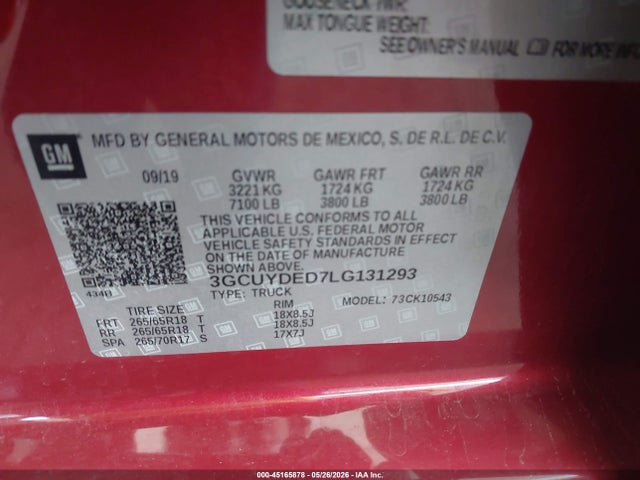 3GCUYDED7LG131293 Chevrolet Silverado 1500 4wd Short Bed Lt