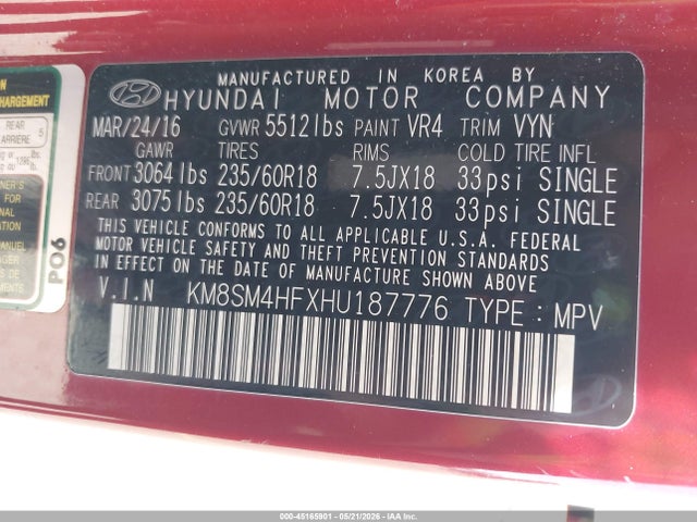 Hyundai Santa Fe Se 2017 KM8SM4HFXHU187776 Image 9