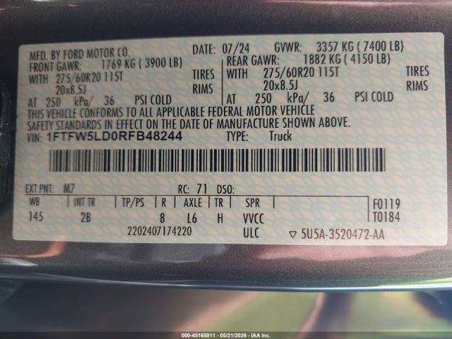 Ford F-150 Lariat 2024 1FTFW5LD0RFB48244 Image 9