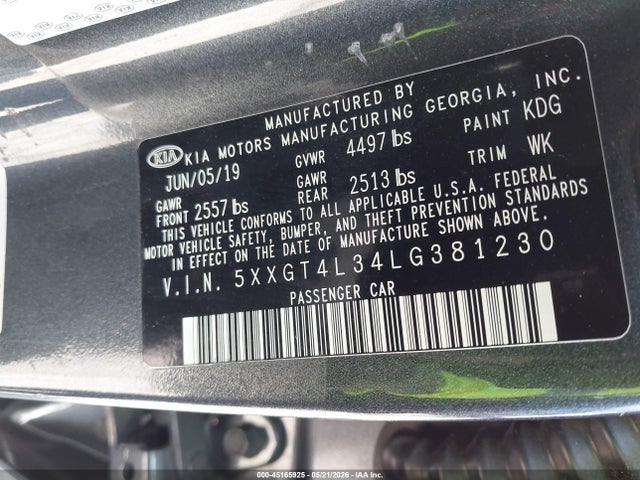 KIA Optima Lx 2020 5XXGT4L34LG381230 Image 9