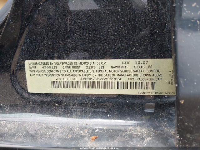 Aukcja sprzedaży 2008 Volkswagen Jetta Se/sel, vin: 3VWRM71K28M059660, numer aukcji: 45165933