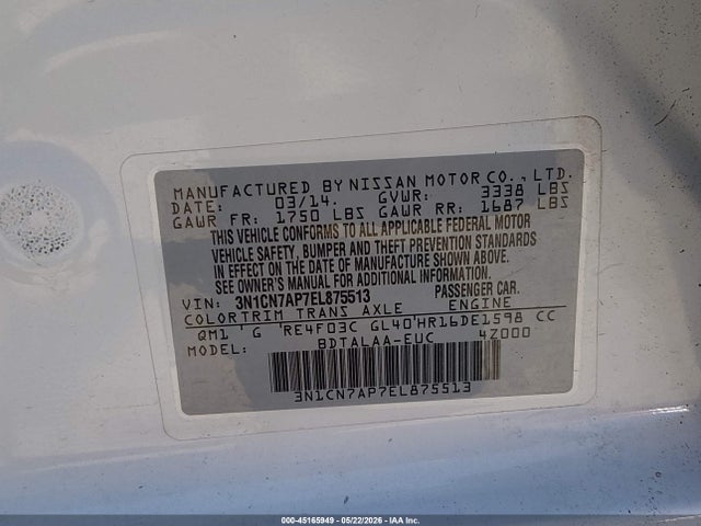 3N1CN7AP7EL875513 Nissan Versa 1.6 S