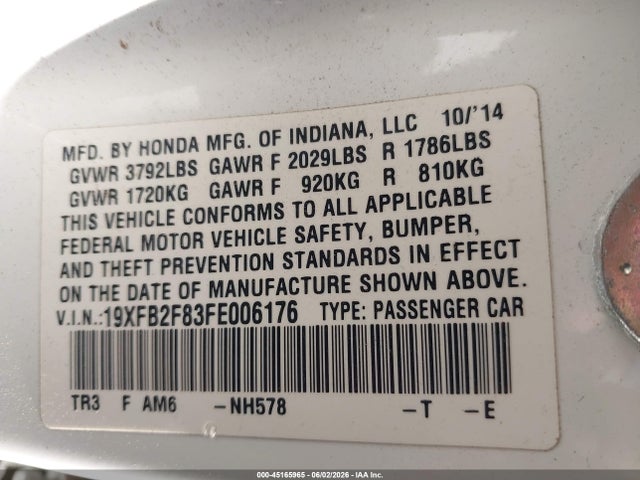 Honda CIVIC EX 2015 19XFB2F83FE006176 Image 9