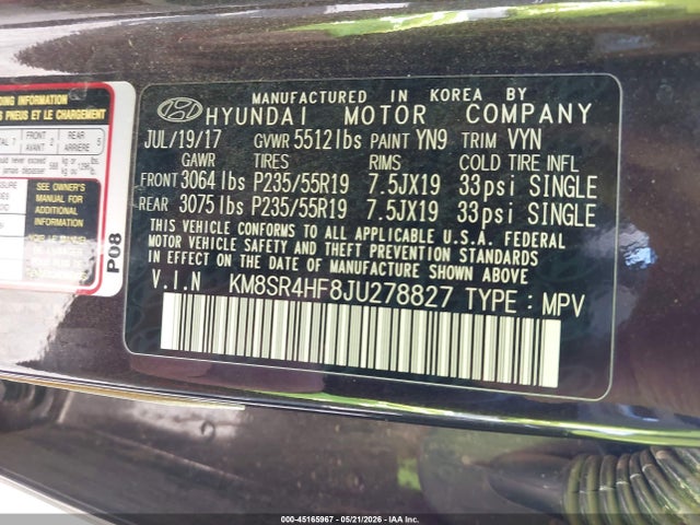 Hyundai Santa Fe Se Ultimate 2018 KM8SR4HF8JU278827 Image 9