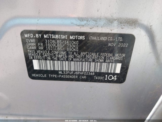 Продажа на аукционе авто 2023 Mitsubishi Mirage G4 Black Edition/es/le, vin: ML32FUFJ6PHF02348, номер лота: 45165968