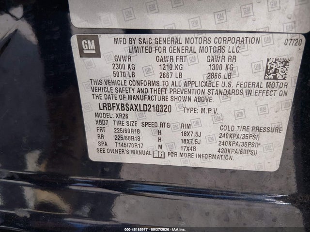 45165977 :رقم المزاد ، LRBFXBSAXLD210320 vin ، 2020 Buick Envision Fwd Preferred مزاد بيع