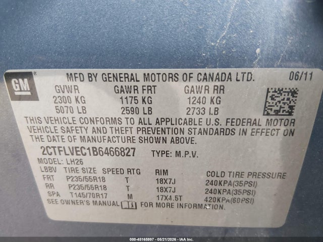 Продажа на аукционе авто 2011 Gmc Terrain Slt-1, vin: 2CTFLVEC1B6466827, номер лота: 45165997