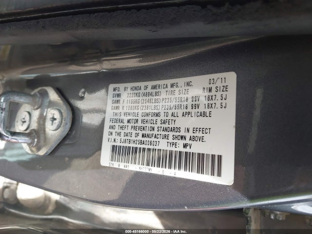 45166000 :رقم المزاد ، 5J8TB1H25BA006037 vin ، 2011 Acura Rdx مزاد بيع