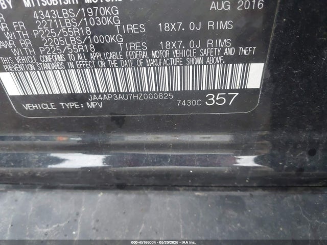 Aukcja sprzedaży 2017 Mitsubishi Outlander Sport 2.0 Es/2.0 Le, vin: JA4AP3AU7HZ000825, numer aukcji: 45166004