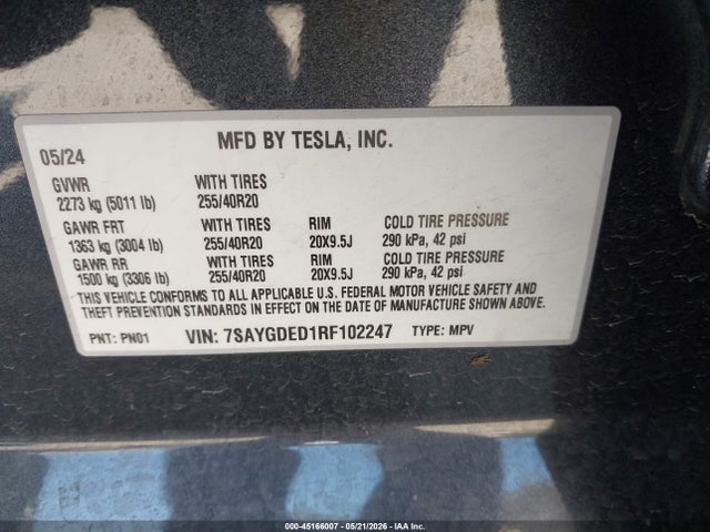 7SAYGDED1RF102247 Tesla Model Y Long Range Single Motor Rear-wheel Drive/rwd