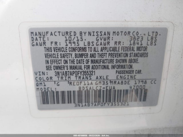 Продаж на аукціоні авто 2015 Nissan Sentra S, vin: 3N1AB7AP0FY355321, номер лоту: 45166008