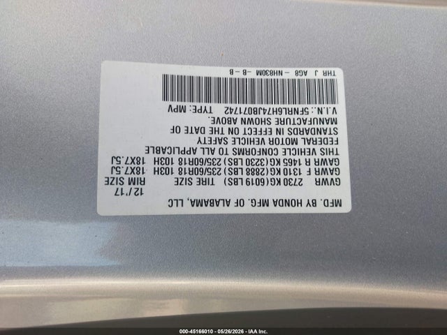 Продаж на аукціоні авто 2018 Honda Odyssey Ex-l, vin: 5FNRL6H74JB071742, номер лоту: 45166010