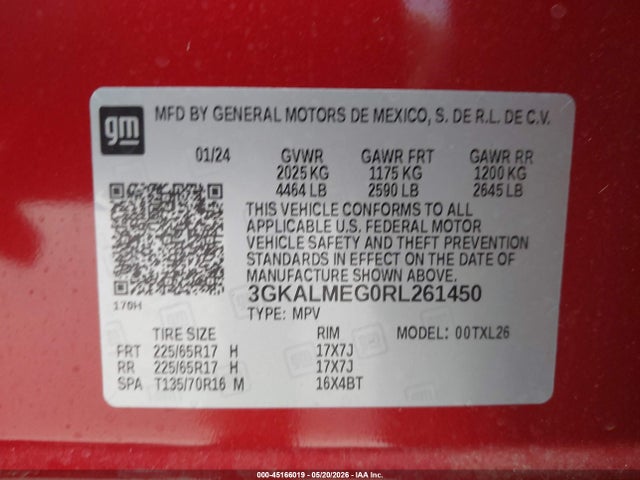 Aukcja sprzedaży 2024 Gmc Terrain Fwd Sle, vin: 3GKALMEG0RL261450, numer aukcji: 45166019