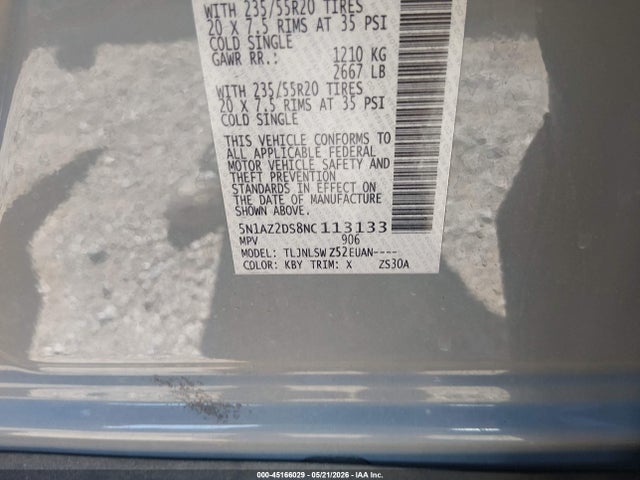 5N1AZ2DS8NC113133 Nissan Murano Platinum Intelligent Awd