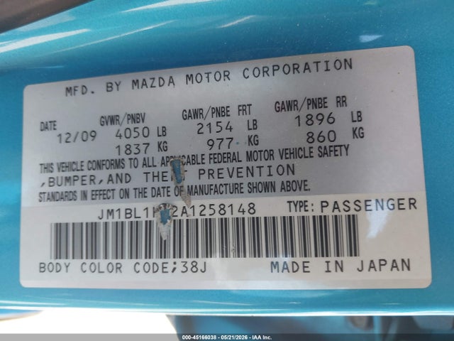 Aukcja sprzedaży 2010 Mazda Mazda3 S Sport, vin: JM1BL1H52A1258148, numer aukcji: 45166038