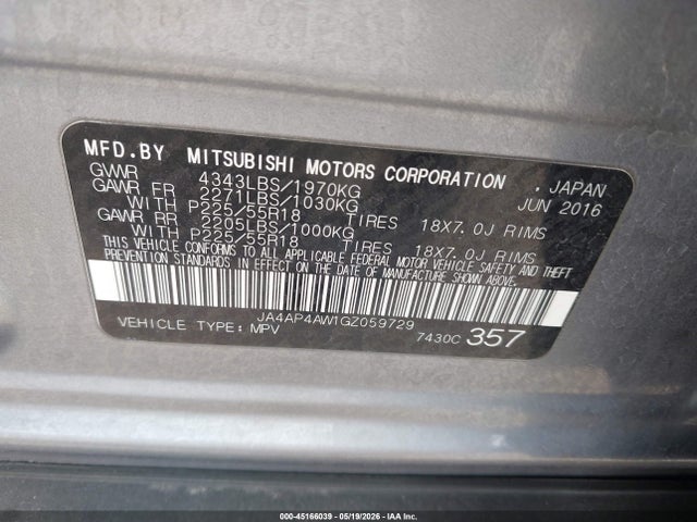 Aukcja sprzedaży 2016 Mitsubishi Outlander Sport 2.4 Sel, vin: JA4AP4AW1GZ059729, numer aukcji: 45166039