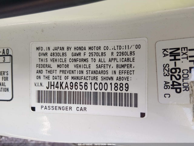 Aukcja sprzedaży 2001 Acura Rl 3.5, vin: JH4KA96561C001889, numer aukcji: 45166045