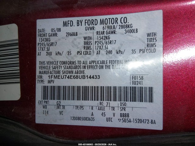 Продаж на аукціоні авто 2008 Ford Explorer Eddie Bauer, vin: 1FMEU74E68UB14433, номер лоту: 45166063