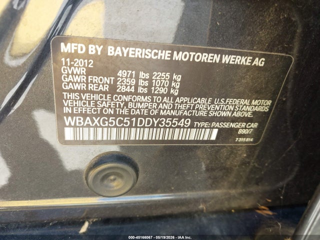 2013 Bmw 528i მანქანა იყიდება აუქციონზე, vin: WBAXG5C51DDY35549, აუქციონის ნომერი: 45166067