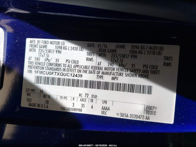 Ford ESCAPE S 2016 1FMCU0F7XGUC12439 Image 9