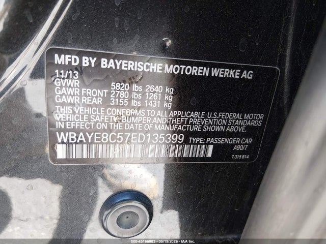 Продажа на аукционе авто 2014 Bmw Alpina B7, vin: WBAYE8C57ED135399, номер лота: 45166083
