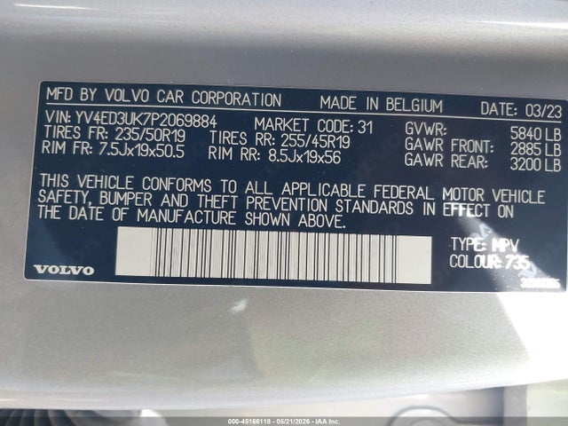 YV4ED3UK7P2069884 Volvo Xc40 Recharge Pure Electric Twin Core