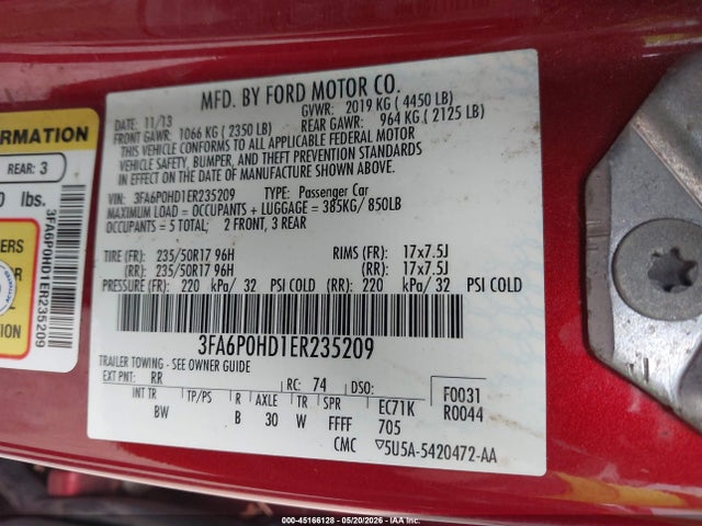 Aukcja sprzedaży 2014 Ford Fusion Se, vin: 3FA6P0HD1ER235209, numer aukcji: 45166128
