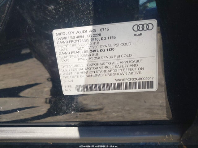 Aukcja sprzedaży 2016 Audi Q3 2.0t Premium Plus, vin: WA1EFCFS2GR004047, numer aukcji: 45166137
