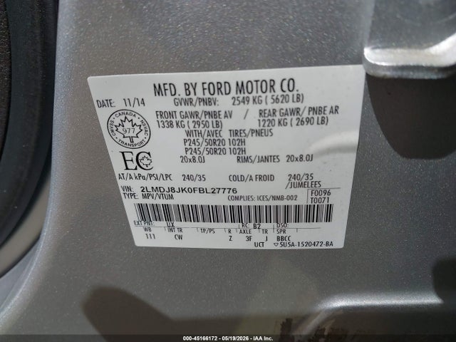 Lincoln MKX 2015 2LMDJ8JK0FBL27776 Image 9