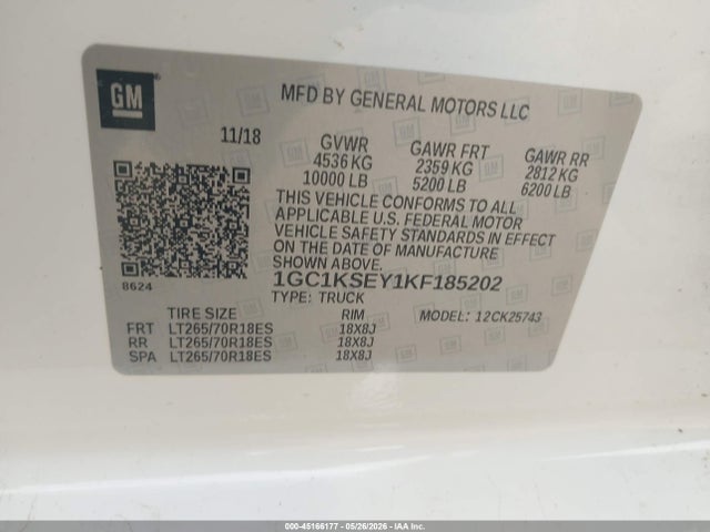 Продаж на аукціоні авто 2019 Chevrolet Silverado 2500hd Lt, vin: 1GC1KSEY1KF185202, номер лоту: 45166177
