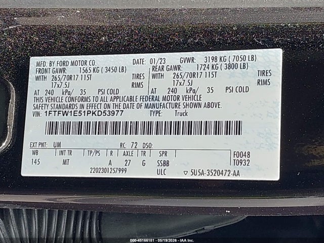 Aukcja sprzedaży 2023 Ford F-150 Xlt, vin: 1FTFW1E51PKD53977, numer aukcji: 45166181