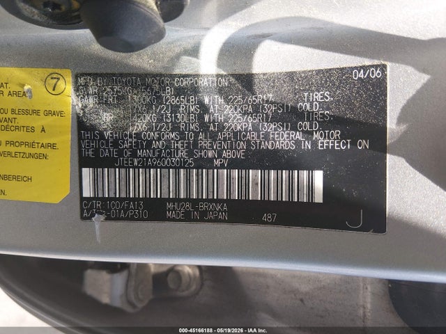 Aukcja sprzedaży 2006 Toyota Highlander Hybrid V6, vin: JTEEW21A960030125, numer aukcji: 45166188