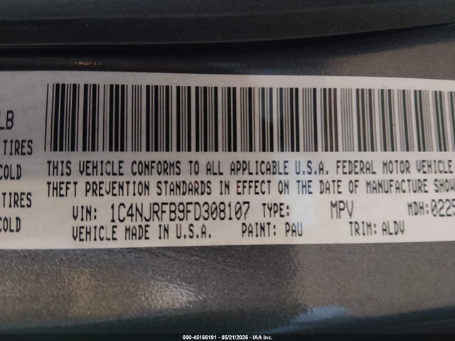 Продаж на аукціоні авто 2015 Jeep Patriot High Altitude Edition, vin: 1C4NJRFB9FD308107, номер лоту: 45166191