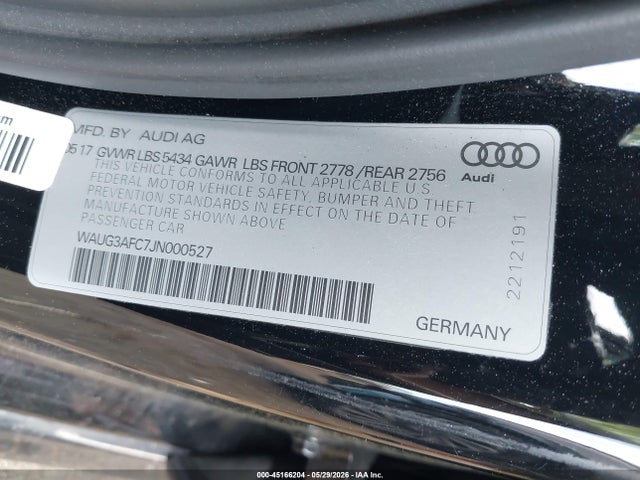 Aukcja sprzedaży 2018 Audi A6 Premium Plus, vin: WAUG3AFC7JN000527, numer aukcji: 45166204